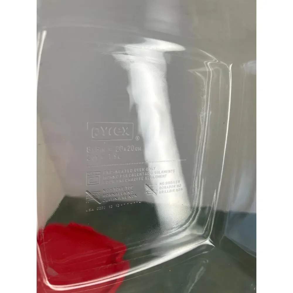 Pyrex 8x8 Glass Baking Dish C-222 w/ Red Lid 2 Qt USA Oven Safe Food Storage